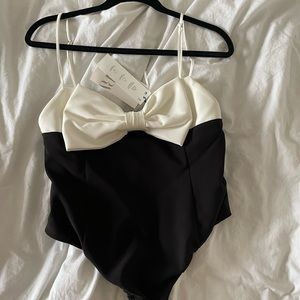 Zara Black Bodysuit with White bow top